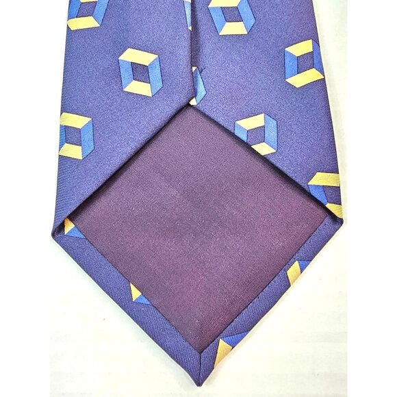 Polo By Ralph Lauren Mens Silk Tie Geometric Yellow Blue Cube Pattern USA - Picture 7 of 7